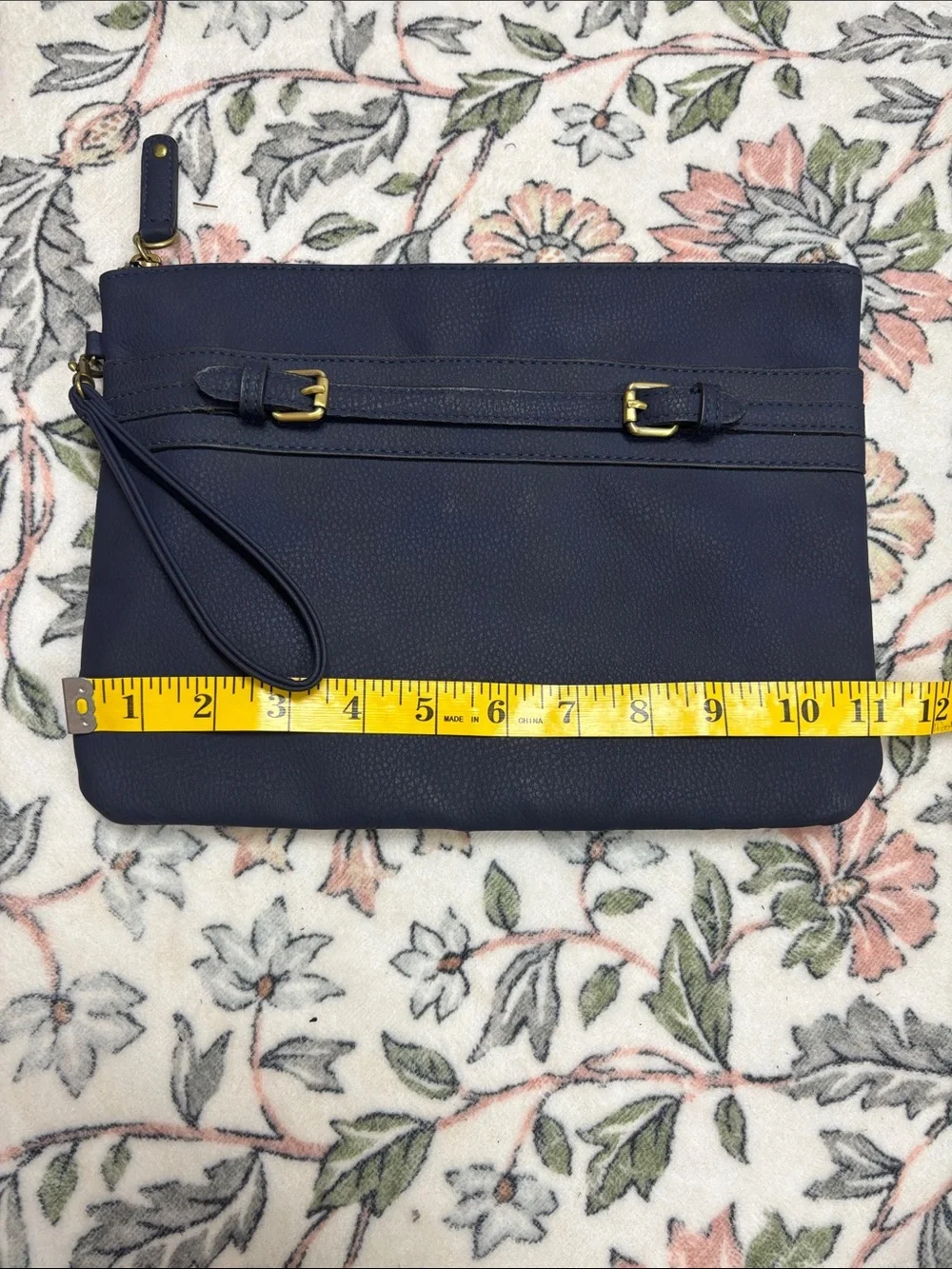 Merona Navy‎ Oversized Wristlet Clutch with Gold Buckle Accents